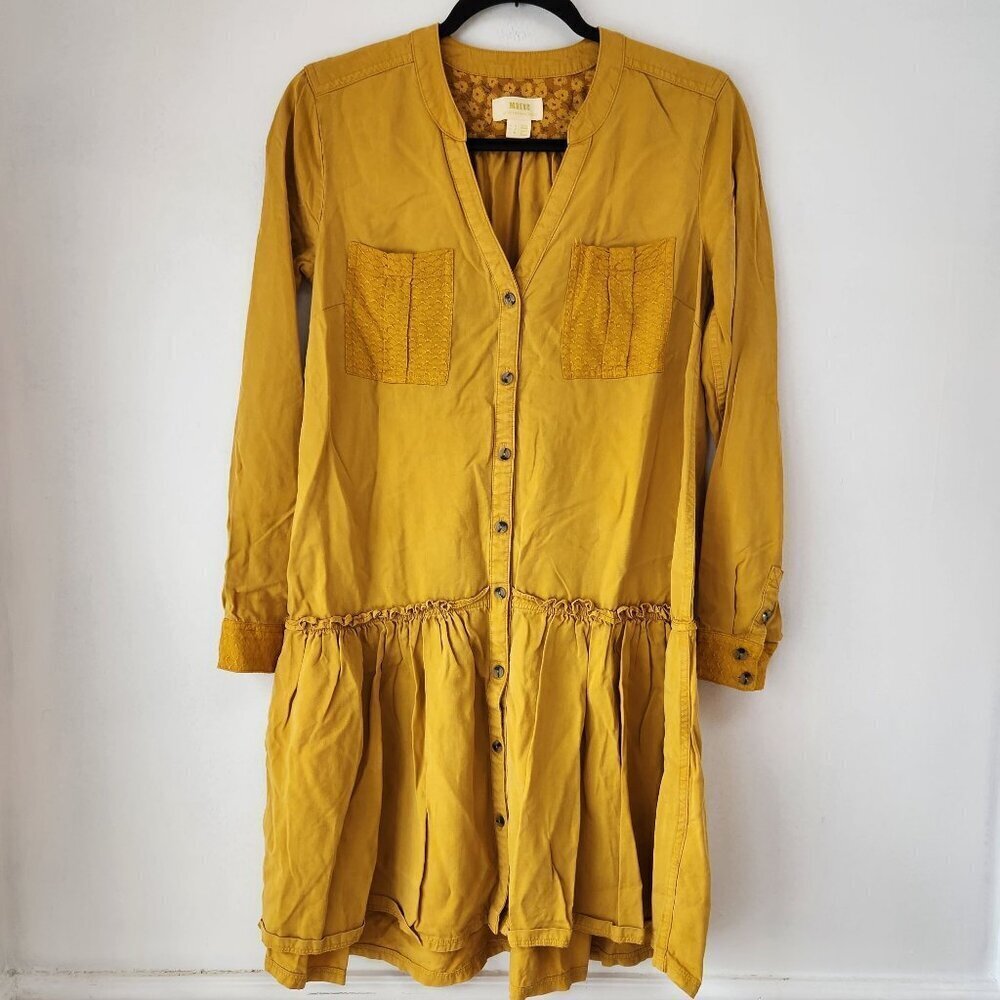 Maeve Anthropologie Maeve Marlie Dress Bobo Shirt Dress Mustard Yellow Size 0 - Picture 2 of 9